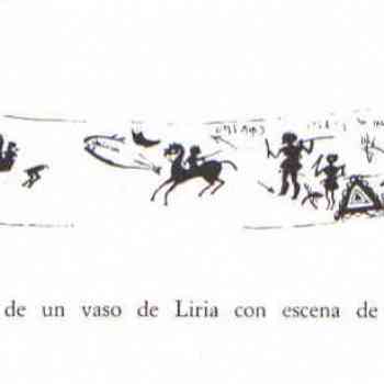 Jinetes cazando ciervos, pescador recogiendo presa, Vaso de Llíria